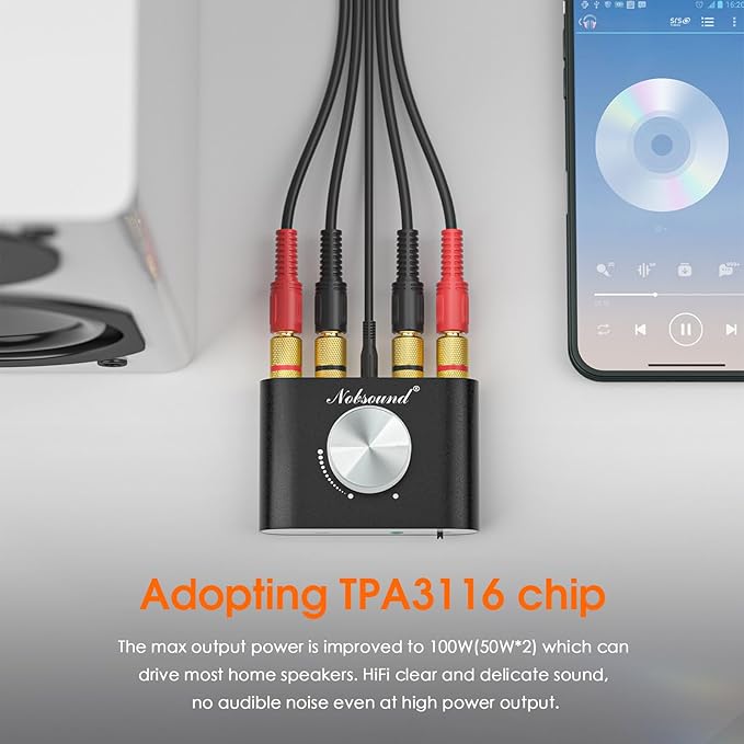 Nobsound Mini Bluetooth 5.0 Power Amplifier, Stereo Hi-Fi Digital Amp 2.0