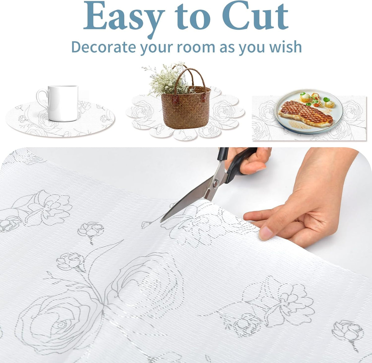 Shelf Liners for Kitchen Cabinets 17in x 30FT Non Adhesive Drawer Liner Sliver Floral Thickened Shelf Liner Paper Strong Non-Slip Easy to Clean for Tool Box Refrigerator with Knife and Tape Measure