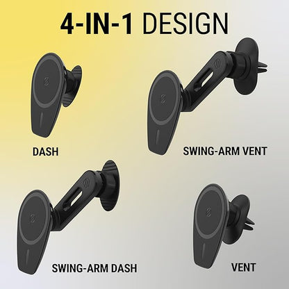 Scosche MPMSODVM MagicMount Pro MS 4-in-1 Magnetic Dashboard/Windshield/Vent Car Mount with Adjustable Swing-Arm, Cell Phone Holder Compatible with iPhone 16/15/14/13/12 Series and MagSafe Case