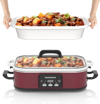 Magnifique 4 Quart Casserole Digital Slow Cooker, Premium Ceramic Bakeware