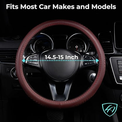 Lord Autofashion Steering Wheel Cover – PU Leather, Non-Slip Rubber Inner, All-Season Comfort – 14.5–15 Inch (Maroon 9356)
