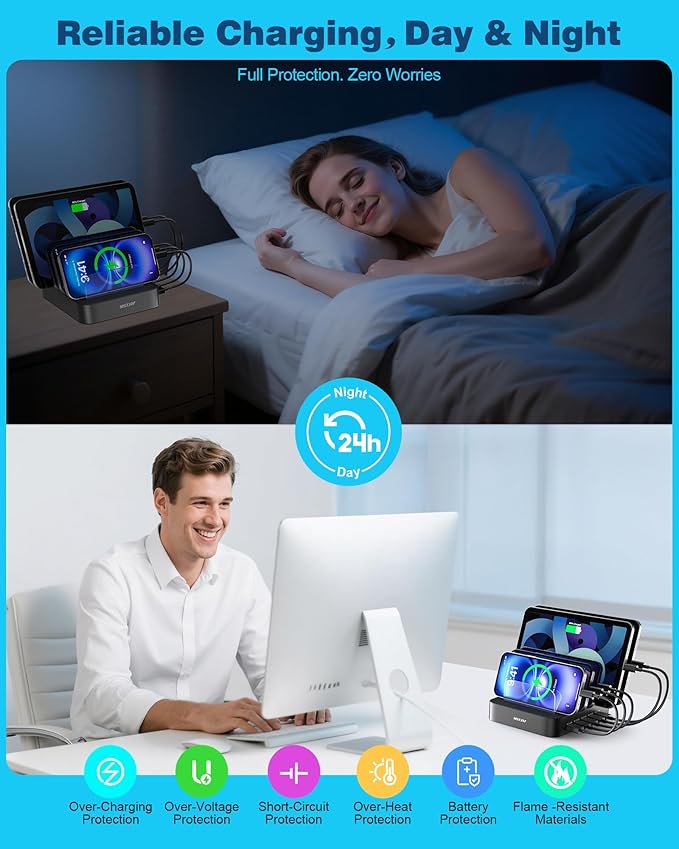 MSTJRY Charging Station for Multiple Devices : 5 Port Multi USB-A Charger