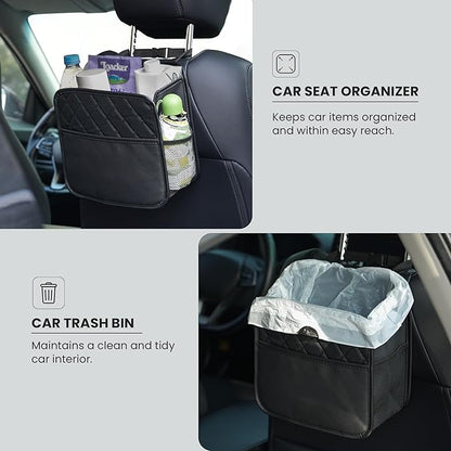 Backseat Car Organizer, PU Leather Car Storage with 2 Mesh Pockets, 9.8" x 9.8" x 5.5", Foldable & Universal, For Car, Truck, SUV