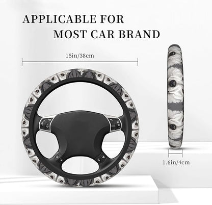Alaskan Sled Dog Face Car Steering Wheel Cover, 15 Inch Steering Wheel Cover Stylish Decor for Most Cars