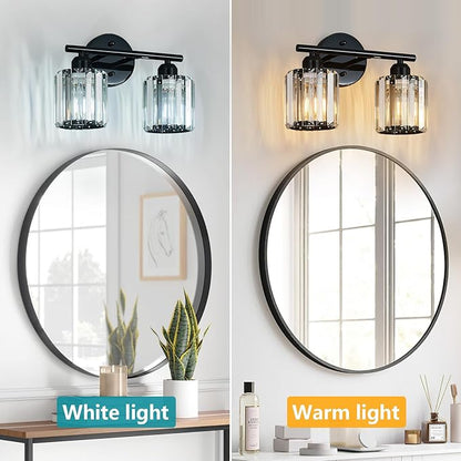 FDPBY Modern 2 Light Crystal Vanity Light, Plating Black Vertical Bathroom