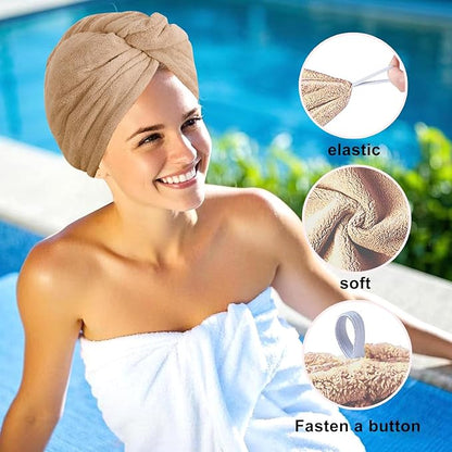 AGKXHDEC 2 Packs Single Layer Microfiber Hair Turbans - Drying Wrap for Women (Brown,Light Green)