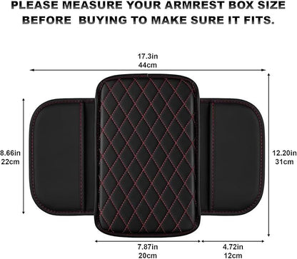 Upgraded Car Center Console Cover Fit for Tacoma Faux Leather Car Armrest Cover Cushion with 2 Storage Bags,Car Armrest Storage Box Interior Accessories(Black&Redline)