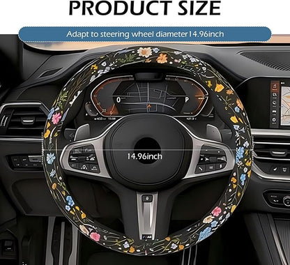 Flower Steering Wheel Cover, Cute Breathable Steer Wheel Protection Cover, Auto Non-slip Wildflowers Steering Protector, Universal for Most Cars, Trucks, SUVs (Multicolored)