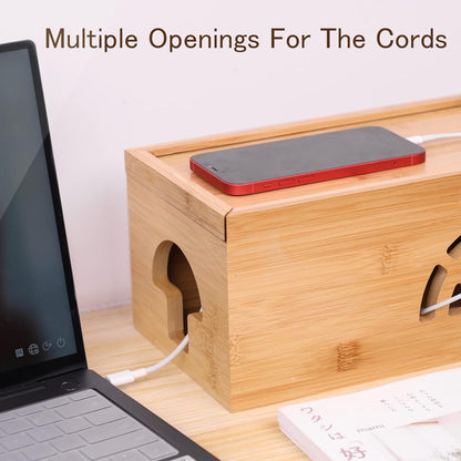 Extra Large Cable Management Box with Lid, Bamboo Cable Box for Cords, Power Strips or Surge Protectors, Hide Loose Wires Behind TVs, Home, Computers, Office Desks by HTB