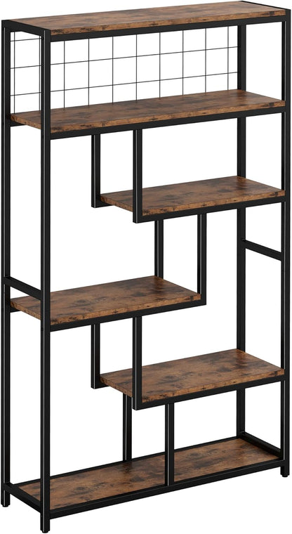 IRONCK Bookshelves 6 Tiers, Industrial Etagere Heavy Duty Shelves for Living Rooom, Office Storage Geomeric Display Boocase, Vintage Brown