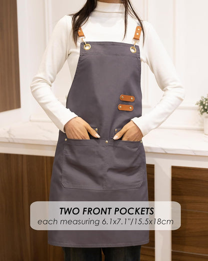Lisianthus 2 Pack Adjustable Bib Aprons for Women with Pockets, Men's Kitchen Cooking Apron