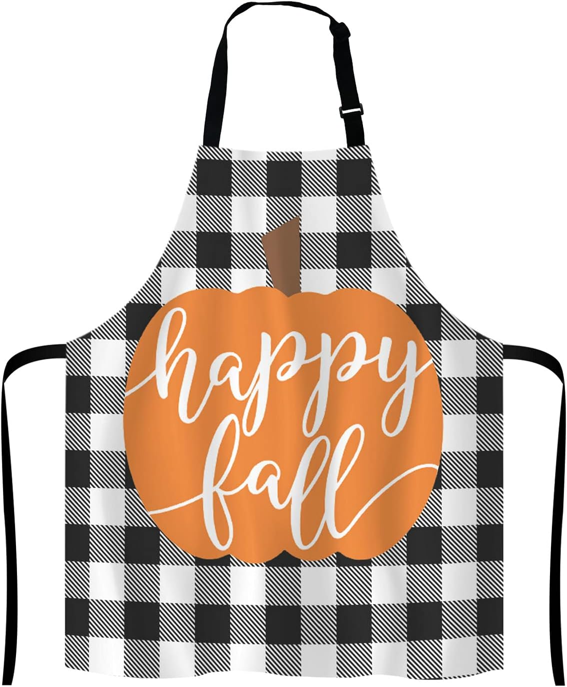 Happy Fall Pumpkin Thanksgiving Pillow case Buffalo Plaid Adjustable Bib Apron Kitchen Cooking Baking Gardening Apron for Women Men