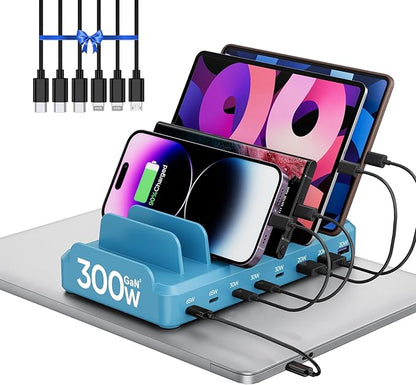 300W Charging Station for Multiple Devices, 8 Port Multi USB C Fast Charger