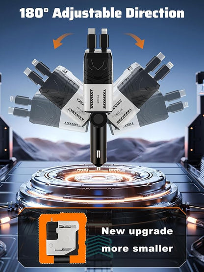 Retractable Car Charger with Retractable Cables (31.5 inch), 4 in 1 Super Fast Car Phone Charger, 2 USB Ports Car Charger Adapter, Compatible with iPhone 15 14 13 12 11 Pro Max, iPad, Pixel