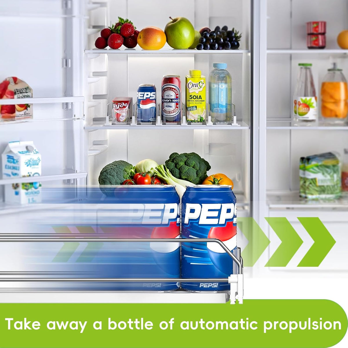 Soda Can Dispenser for Refrigerator,Self-Pushing Drink Organizer for Fridge, Width Adjustable Fridge Organization, Beer Pop Can Water Bottle Drink Dispenser for Fridge (15.1"D) White (White, 6 Row)