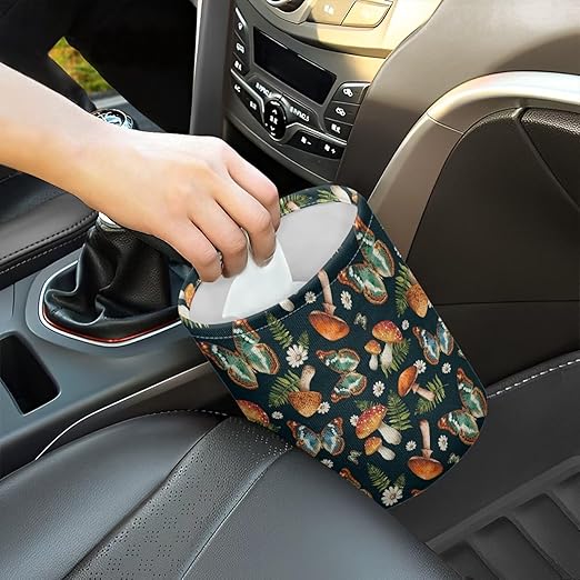 Butterfly Mushroom Cat Car Garbage Can Small Trash Can with Leak Proof Inside Liner and Hanging Strap Car Organizer Portable for Road Trip