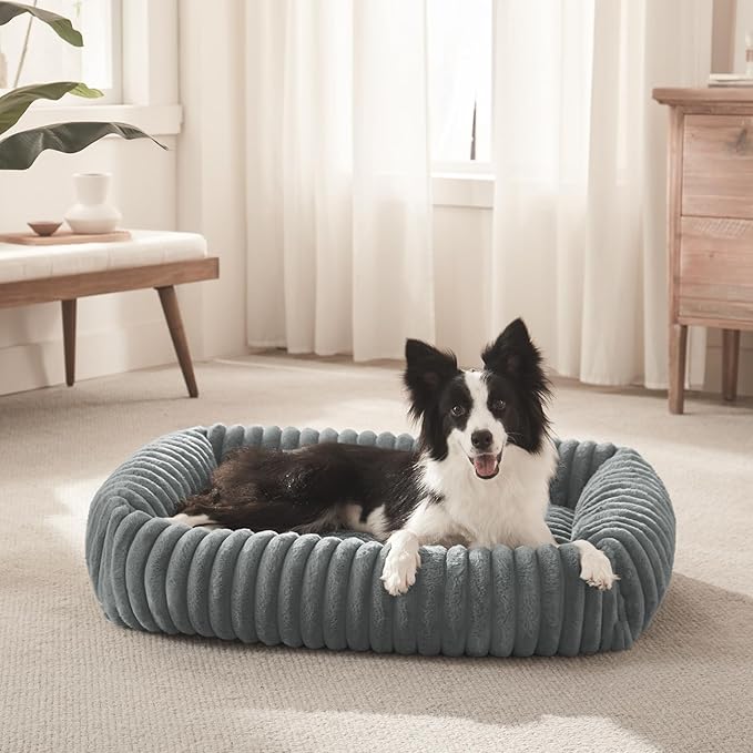 FURTIME Medium Dog Beds for Medium Dogs Washable, Orthopedic Dog Bed, Rectangle Warming Soft Calming Sleeping Puppy Bed Durable Pet Bed with Anti-Slip Bottom M Plus (30"x24"x8")