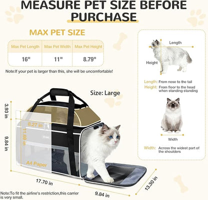 Lekereise Top-Expandable Pet Carrier 18x13x9.5 Inch Southwest Frontier Airline Approved Soft Sided Underseat to 15lbs Travel Carriers for Small Cats Dogs with Locking Safety Zippers Anti-Scratch Mesh