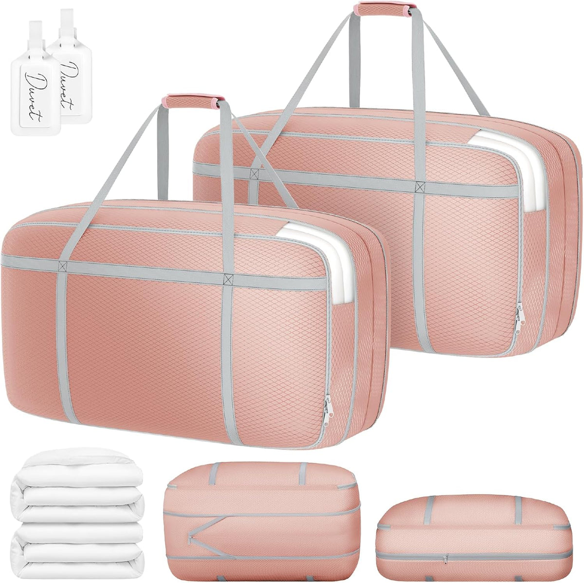 DIMJ Large Comforter Storage Bag with Handls, 100L Washable Blanket Storage, Compression Packing Totes Moving Bags With Zipper, Space Saving Containers For Pillow, Clothes, Bedding, 2 PCS