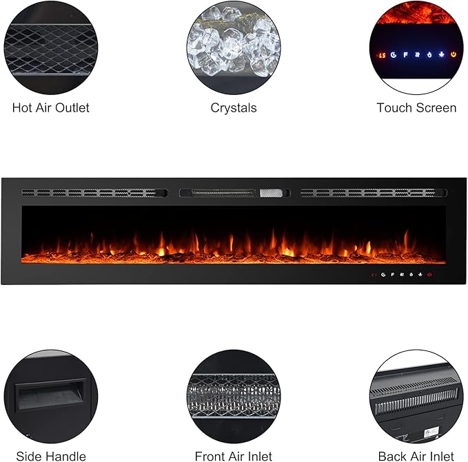 CharaVector 80 inch 750W/1500W Electric Fireplace Inserts