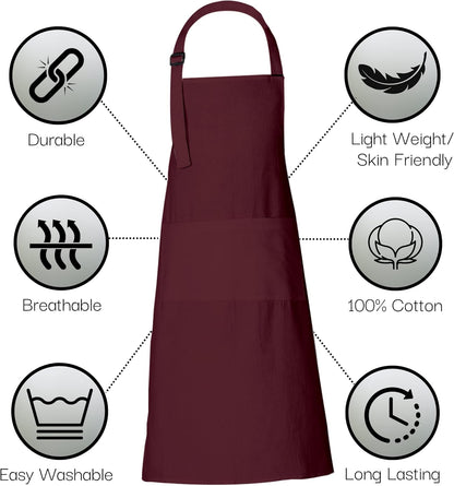 RAJRANG 100% Cotton Cooking Apron with 3 Pockets Kitchen Chef BBQ Adjustable Bib Aprons for Women Men