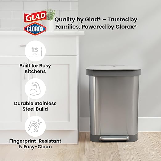 Glad Stainless Steel Step Trash Can, Series 2