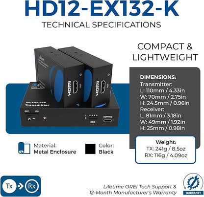 OREI 1x2 HDMI Extender Splitter Over Single Cable CAT6/7 1080P EDID Management