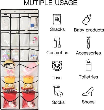 Extra Large Hanging Crystal Clear Over Door Shoe Organizers, Closet Shoe Organizer Shoe Rack Organizer Shoe Storage, 12+6Pockets, 4Hooks, white (59"x 21.6")