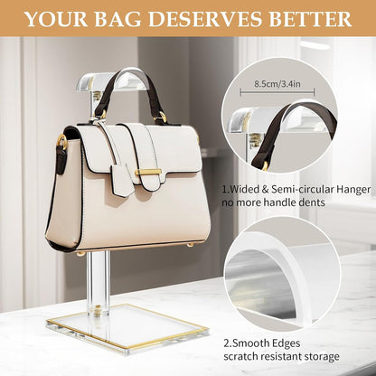 2Pcs Purse Display Stands, Height Adjustable10"-16"+14"-24", Acrylic Handbag Stands for Display, Clear Holder for Purse Evening Bag Clutch, Bag Table Rack, Purses Hanging Organizer for Closet Retail Vendor