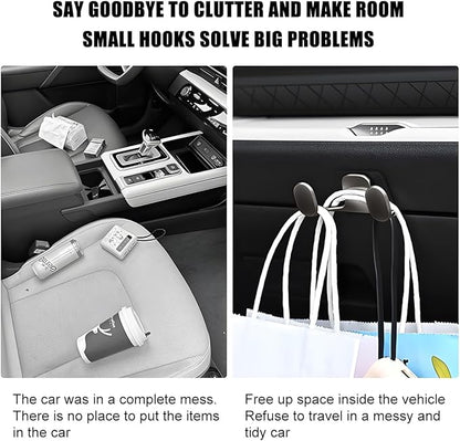 Car Mini Hook, Multifunctional Vehicle Backseat Storage Hanging Double Hook, Self-Adhesive Auto Dashboard Organizer for Earphones Charging Cable, Universal for SUV RV Truck (Dark Gray)