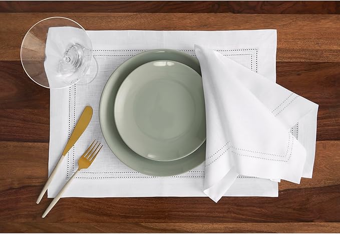 Solino Home White Linen Napkins Set of 4-100% Pure Linen Double Hemstitch Dinner Napkins 20 x 20 Inch for Winter, Valentines, Spring, Easter - Handcrafted and Machine Washable