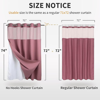 River Dream Heavyweight No Hooks Required Dotted Waffle Weave Shower Curtain with Snap in Liner - 71W x 74H,Hotel Grade,Spa Like Bath Curtain,Pale Mauve