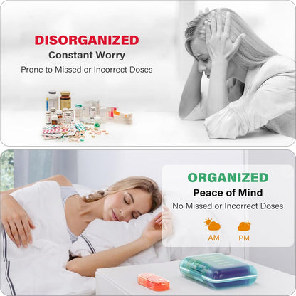 Weekly Pill Organizer 2 Times a Day, 7 Day Pill Box 2 Times, Portable for Travel Pill Case for Pills/Vitamin/Fish Oil/Medication/Supplements (2x7 Blue+Rainbow)