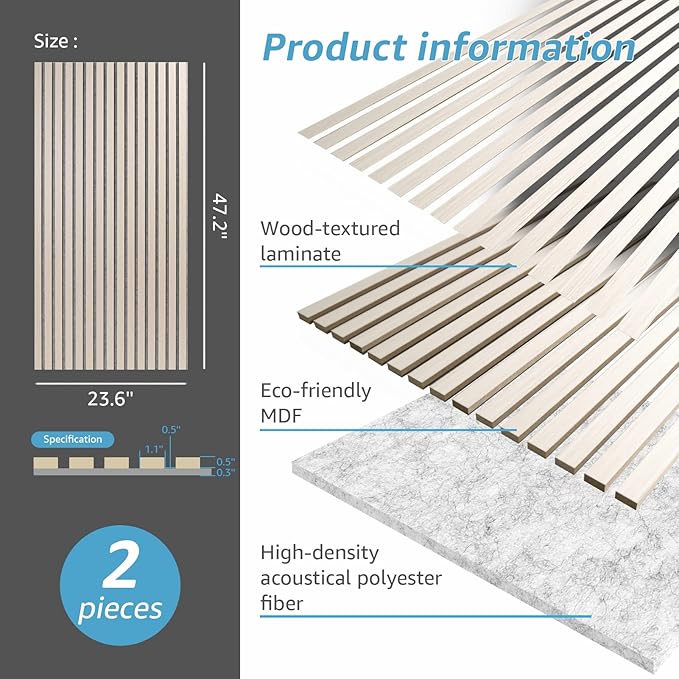 Art3d 2 Wood Slat Acoustic Panels