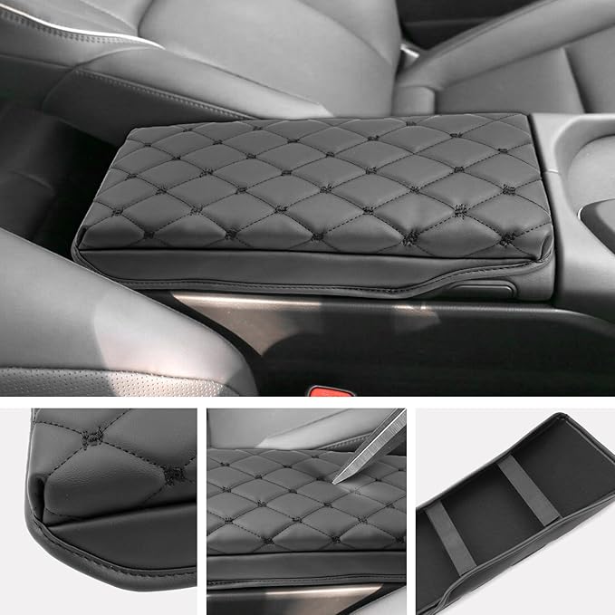 SXCY for 2023 2024 2025 Toyota Crown Signia Armrest Cover Pad for Toyota Crown Signia Accessories 2025 Crown Signia Center Console Cover Cushion 2025 Crown Middle Console Cover (w/Argyle&Black Dots)