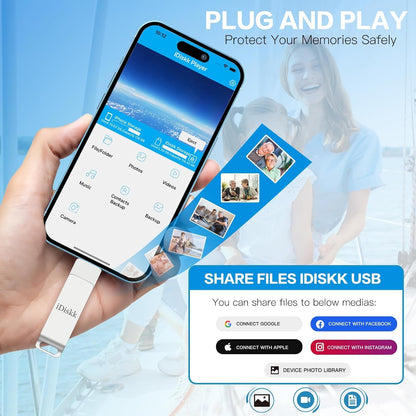 iDiskk 512GB Mfi Certified,Flash Drive for iPhone,Photos and Videos iPhone USB Storage,Photo Stick,for Computer Photo Storage Stick Lightning iPad, Mac/PC,FLASHDRIVE for Your iPhone (auto Backup)