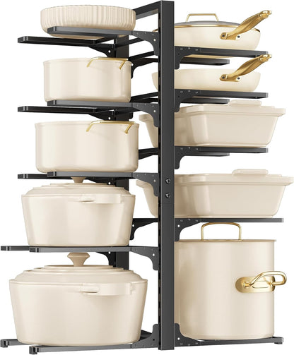MUDEELA 10-Tier Pots and Pans Organizer under Cabinet, 23.62" Height Heavy Duty Pot and Pan Organizer Kitchen Cabinet Organization and Storage, Adjustable Pot Rack for Frying Pan, Cast Iron Skillet