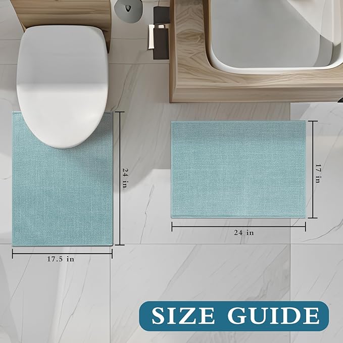 YIHOUSE Blue Bathroom Rug Sets 2 Piece, 17.5"x24"U+17"x24" Bath Mat Quick Dry, Non Slip, Easy To Clean