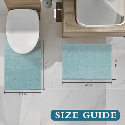 YIHOUSE Blue Bathroom Rug Sets 2 Piece, 17.5"x24"U+17"x24" Bath Mat Quick Dry, Non Slip, Easy To Clean