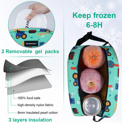 Cerbonny Freezable Cooler Bag for Work, School, Travel - Insulated, Fit for Yogurt, 3+ (Green Vehicle)