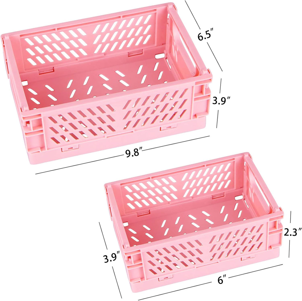 Tixill 2-Pack Mini Foldable Plastic Baskets for Organizing and Storage, Collapsible Storage Crate for Home Kitchen Bedroom Bathroom Office (5.9x3.8x2.2, Pink)