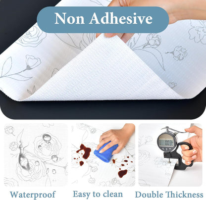Shelf Liners for Kitchen Cabinets 17in x 30FT Non Adhesive Drawer Liner Sliver Floral Thickened Shelf Liner Paper Strong Non-Slip Easy to Clean for Tool Box Refrigerator with Knife and Tape Measure