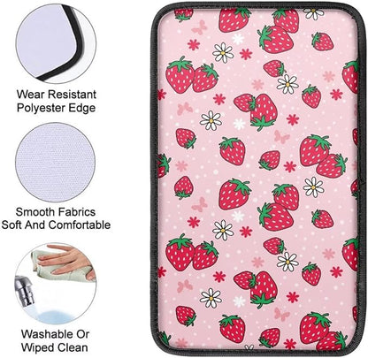 Horeset Strawberry Car Armrest Cover Pad Decor Protection Non-Slip Comfortable Arm Rest Storage Box, Easy to Install/Universal Fit