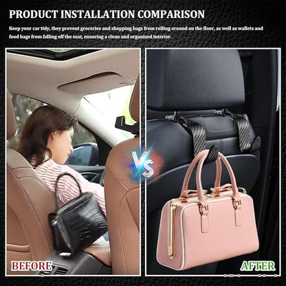 4PCS Car Seat Headrest Hook, Plastic Auto Back Seat Hanger Hooks, Multi-functional Stylish Seat Hooks, Universal Car Interior Headrest Hanger Storage Accessories for Purse Coats Handbag (Black)