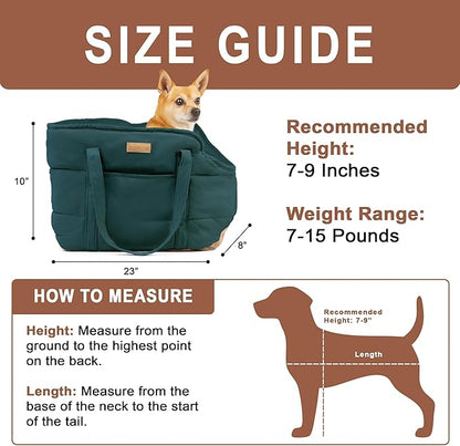 NoblePup Plush Dog Purse Carrier for Small Dogs, Soft Dog Tote Bag with Safety Harness Clip, Cozy Pet Carrier for Dogs Under 15 lbs, Comfortable Dog Shoulder Carrier for Travel, Green