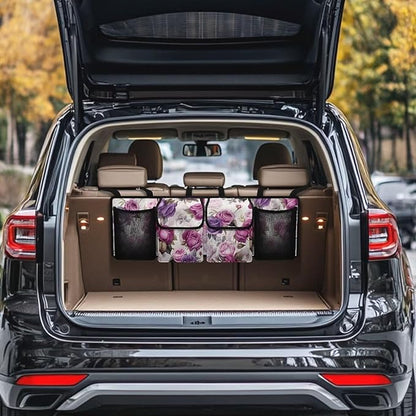 Pink Purple Rose Backseat Trunk Organizer for Car Organization Women Large Capacity Cargo Bag,4 Compartments,Car Accessories