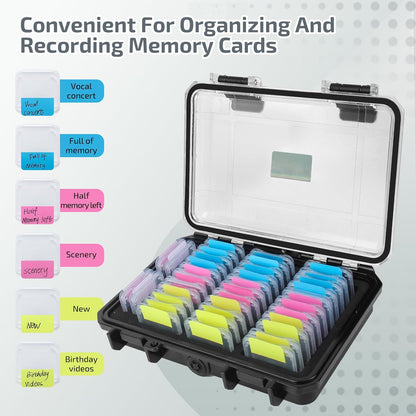 37 Slots Memory Card Case & 36 Transparent Card Cases & 60 Visual Sticky Notes, Water-Resistant Anti-Shock Anti-Dust SD Card Holder Storage,SD Card Case for Camera Memory Card（Clear Plastic）