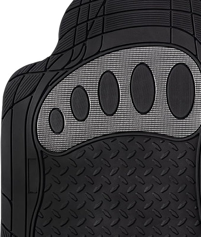 FH Group Automotive Floor Mats - Heavy-Duty Footprint Design Rubber Floor Mats for Cars, Universal Fit Full Set, Climaproof Floor Mats, Trimmable Floor Mats for Most Sedan, SUV, Truck Floor Mats Gray