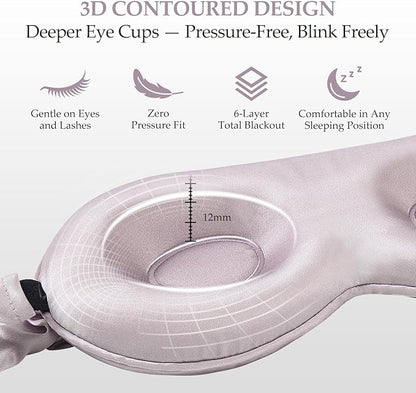 SGMSILK 100% Mulberry Silk Sleep Mask for Unisex, 22 Momme 3D Silk Contoured Eye Mask, Breathable Light Blocking Blindfold with Adjustable Strap, Blackout Eye Cover for Travel, Dusty Purple