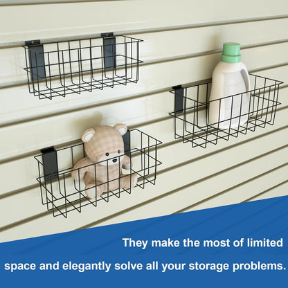 NeatiEase 29 PCS Slatwall Accessories Kit for Garage Rooms Shops Storage, Slat Wall Accessory Includes 3 Pack Slatwall Baskets Set and 26 PCS Multisized Heavy Duty Slatwall Hooks